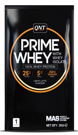 Prōṭina gum̐ṛō QNT PRIME WHEY- 100 % Whey Isolate & Concentrate Blend 30 g Coffee Latte